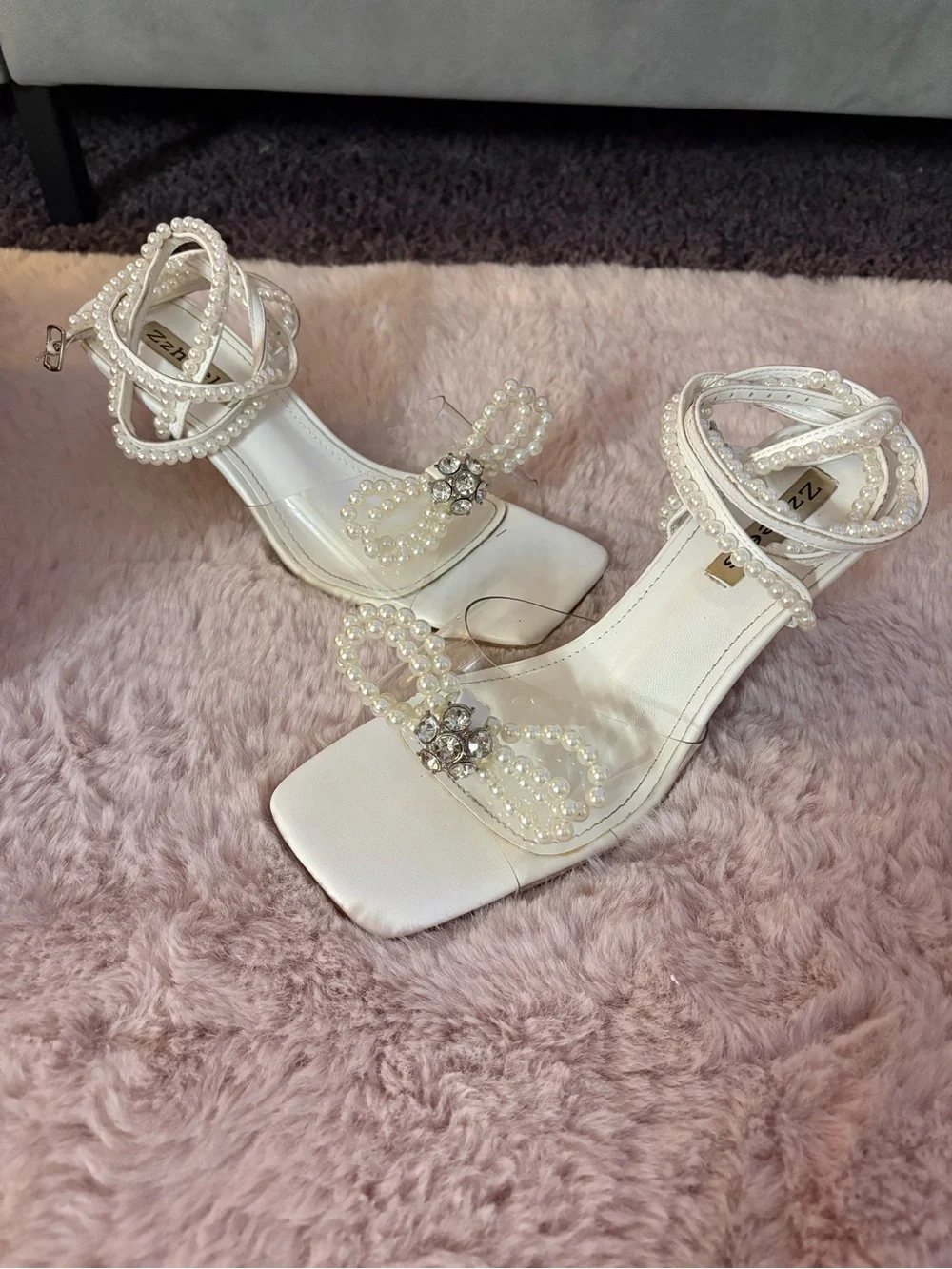 Zzheels pearl lace up heels with box in white